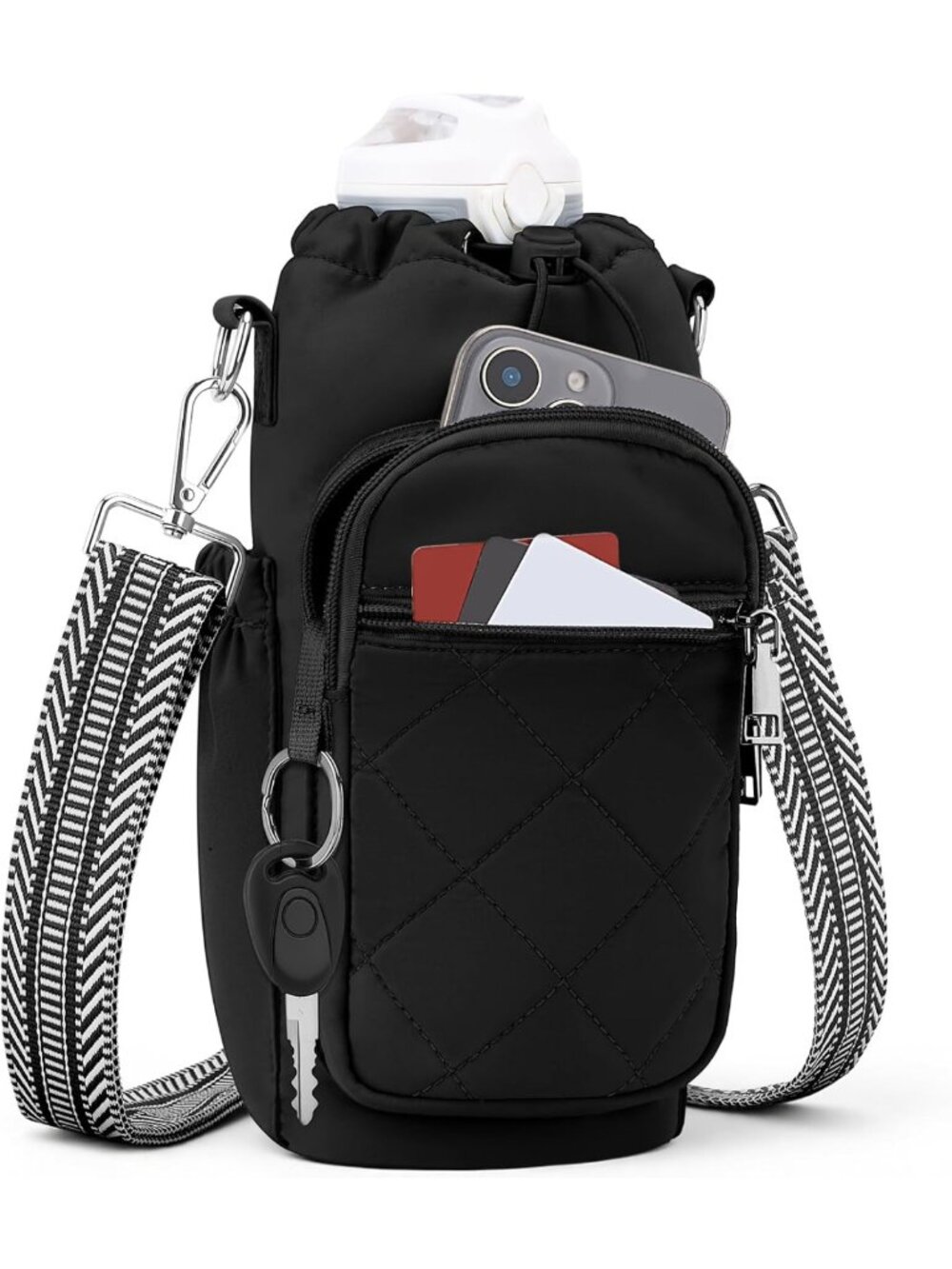Insulated Water Bottle Carrier Bag with Strap, Crossbody Purse for Travel